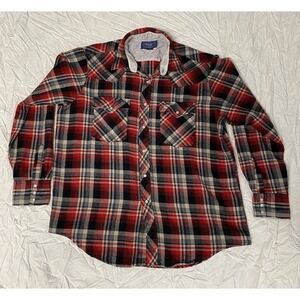 Vintage Williams Bay Western Flannel Shirt XXL Red Plaid Pearl Snap